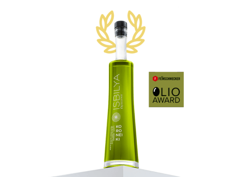 Botella Isbilya Excellence variedad Koroneiki premio der feinschmecker